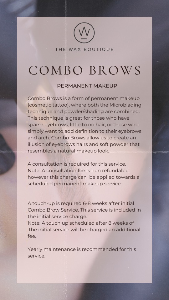 Combo Brows technique display at The Wax Boutique for permanent makeup enhancement.